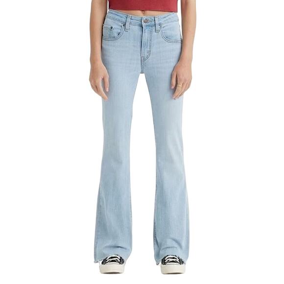Levi's Denim - Levi's 726 High Rise Flare Jeans Prime Location Light Wash Hypersoft Raw Hem 32
